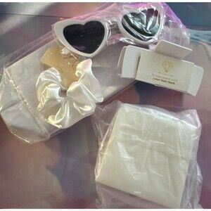 5pcs White Bridesmaid Scrunchy, Makeup bag, Jewelry Box, Claw Clip, Sunglasses